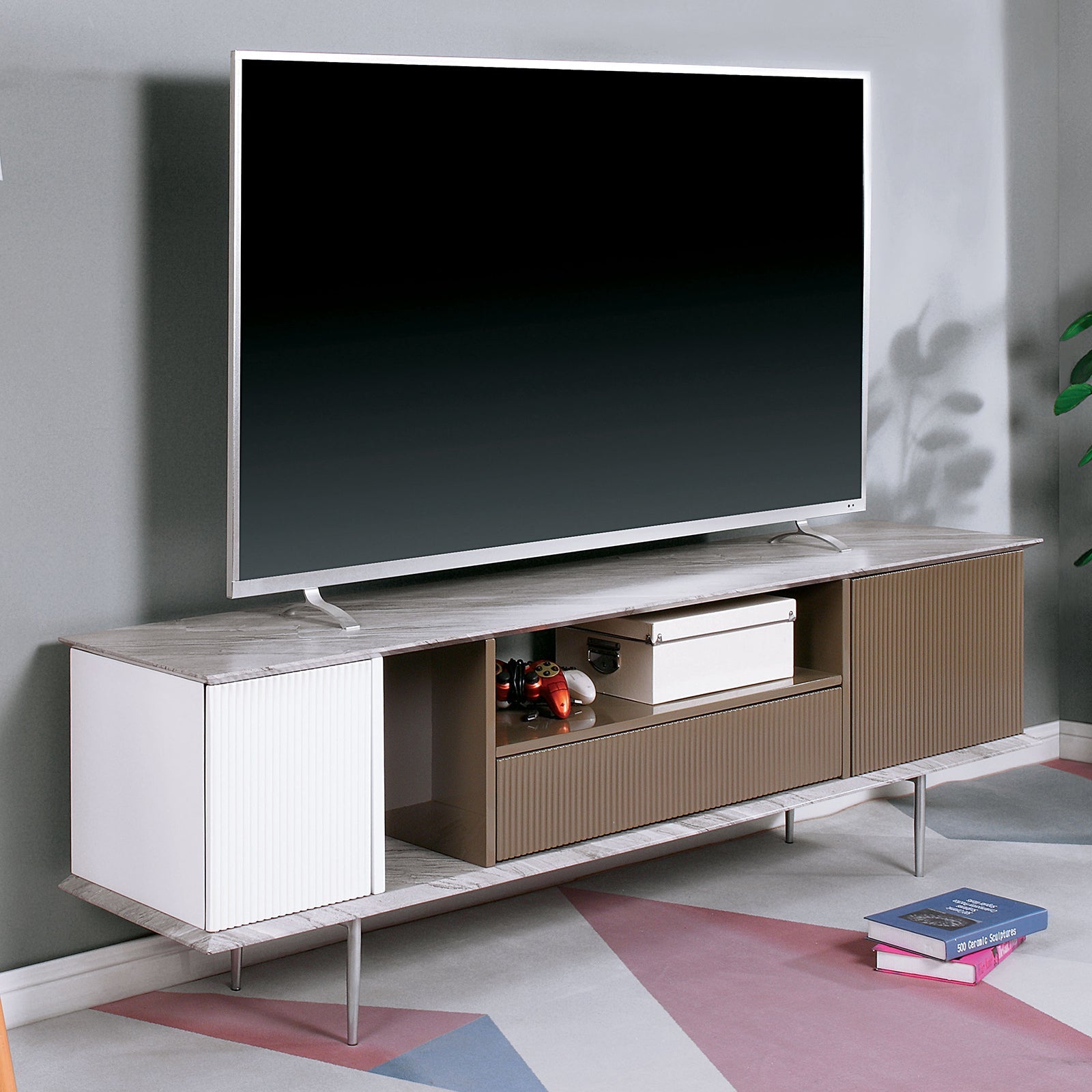BLAIR 70 TV Console, White/Champagne/Gray